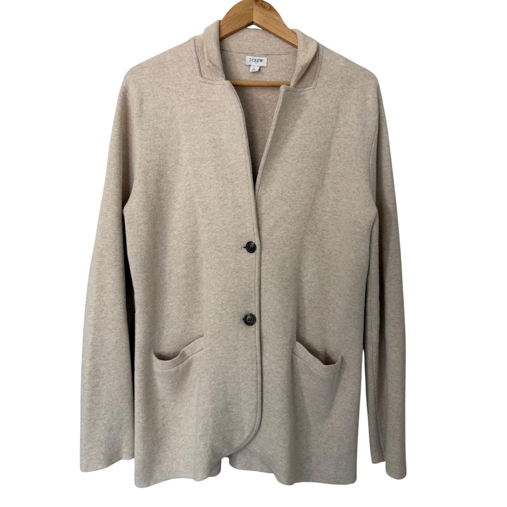 J.Crew Womens Sweater Blazer Beige Cotton Knit Cardigan G9309 Large
